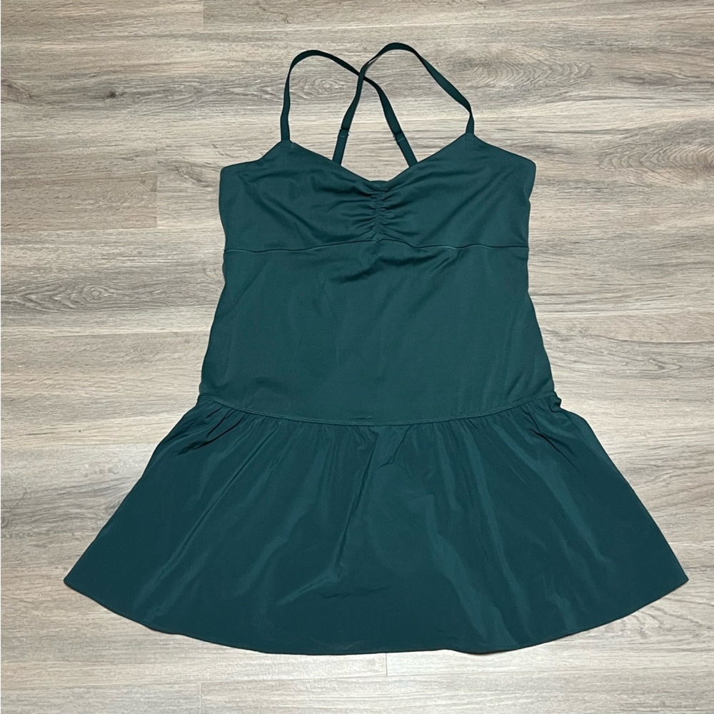 Offline by Aerie Large  Dress Green Real Me Ruched Athletic Built in Shorts Mini